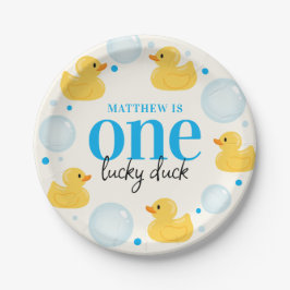 One Lucky Duck 1st Birthday Blue Paper Borden Papieren Bordje