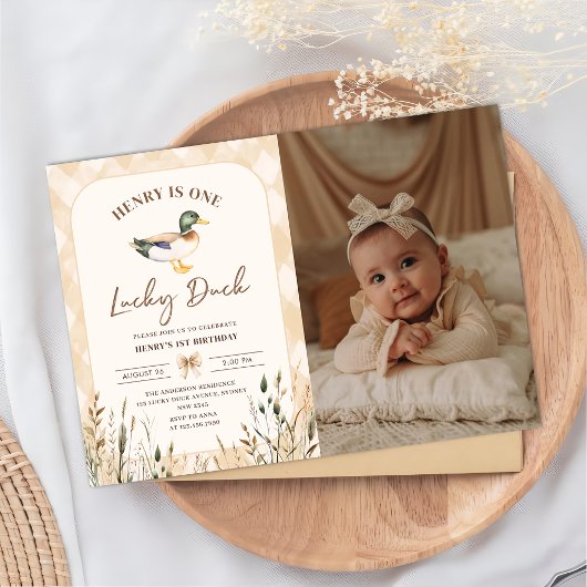 One Lucky Duck 1st Birthday Foto Kaart
