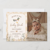 One Lucky Duck 1st Birthday Foto Kaart (Voorkant)