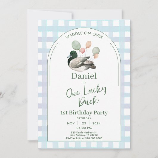 One Lucky Duck 1st Birthday Invitation Kaart (Voorkant)