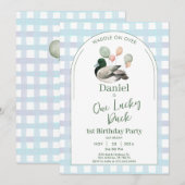 One Lucky Duck 1st Birthday Invitation Kaart (Voorkant / Achterkant)