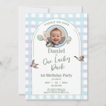 One Lucky Duck 1st Birthday Photo Invitation