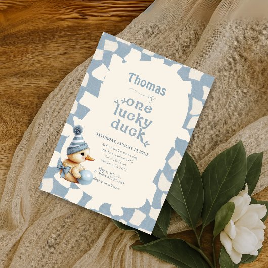 "One Lucky Duck" 1st First Birthday Invitation Kaart