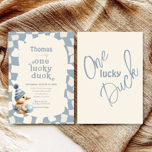 "One Lucky Duck" 1st First Birthday Invitation Kaart