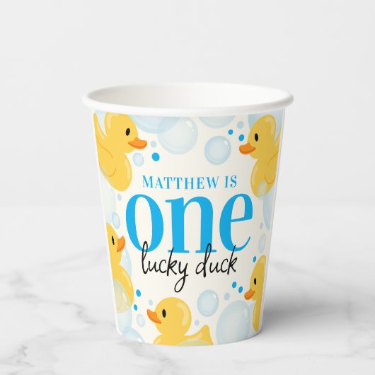 One Lucky Duck 1st Verjaardagsfeest Papieren Bekers (Achterkant)