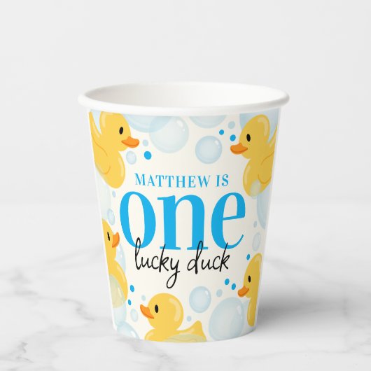 One Lucky Duck 1st Verjaardagsfeest Papieren Bekers (Voorkant)