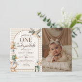  One Lucky Duck Balloon 1st Birthday Foto Kaart (Staand voorkant)