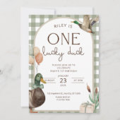 One Lucky Duck Birthday Invitation Boys First Birt Kaart (Voorkant)