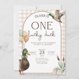 One Lucky Duck Birthday Invitation Boys First Kaart