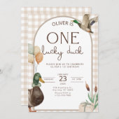 One Lucky Duck Birthday Invitation Boys First Kaart (Voorkant / Achterkant)