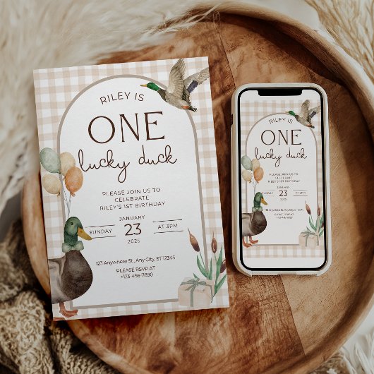 One Lucky Duck Birthday Invitation Boys First Kaart