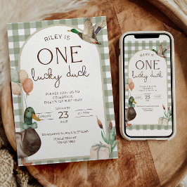 One Lucky Duck Birthday Invitation Boys First Kaart