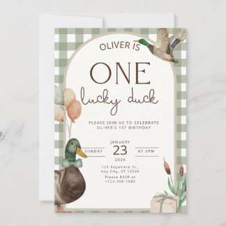 One Lucky Duck Birthday Invitation Boys First Kaart
