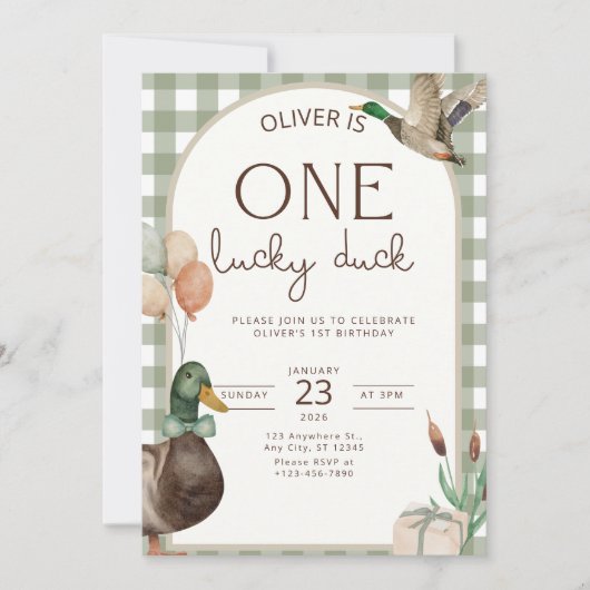 One Lucky Duck Birthday Invitation Boys First Kaart (Voorkant)