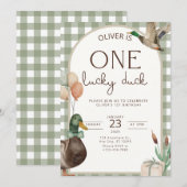 One Lucky Duck Birthday Invitation Boys First Kaart (Voorkant / Achterkant)