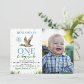 One Lucky Duck Boy 1st Verjaardag Foto Kaart (Staand voorkant)