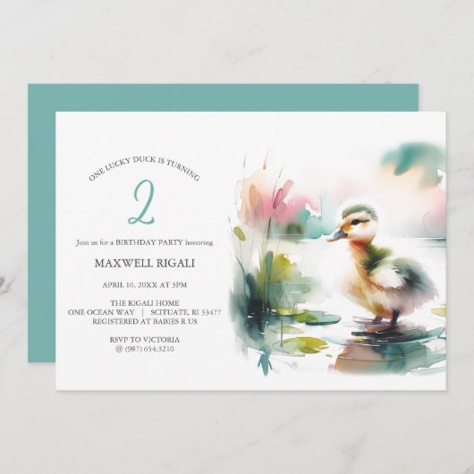 One Lucky Duck Boy Uitnodigingen voor de 2e verjaa (Voorkant / Achterkant)