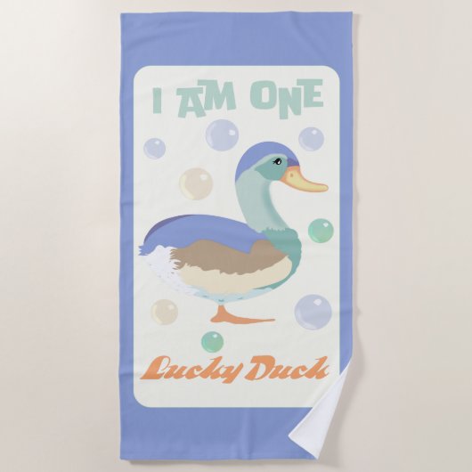 One Lucky Duck &  Bubbles Blauwe Pastel  Strandlaken (Voorkant)