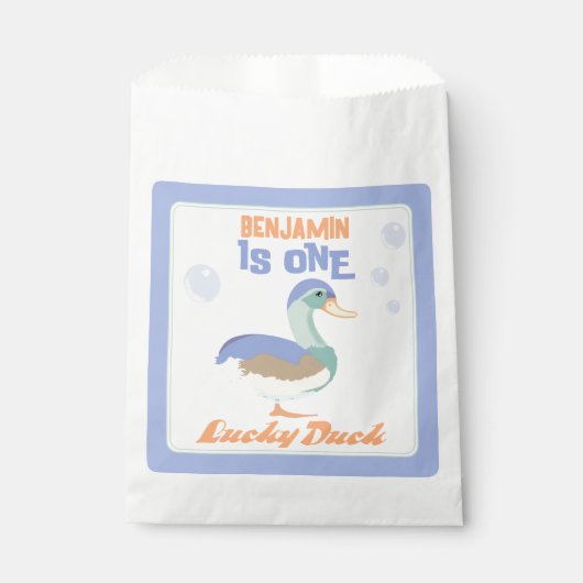 One Lucky Duck & Bubbles Eerste Verjaardag Pastel Bedankzakje (Voorkant)