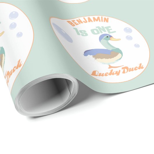 One Lucky Duck & Bubbles Eerste Verjaardag Pastel Cadeaupapier (Rol Hoek)