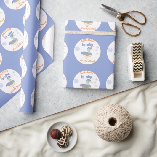 One Lucky Duck & Bubbles Eerste Verjaardag Pastel Cadeaupapier (Crafts)