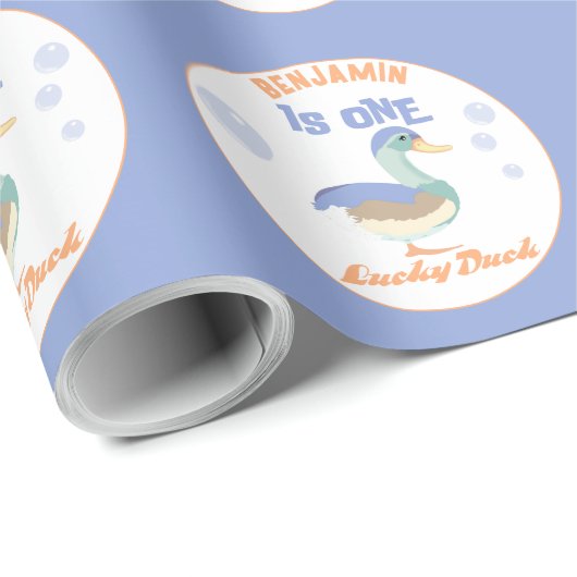 One Lucky Duck & Bubbles Eerste Verjaardag Pastel Cadeaupapier (Rol Hoek)