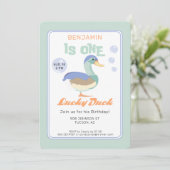 One Lucky Duck & Bubbles Eerste Verjaardag Pastel Kaart (Staand voorkant)