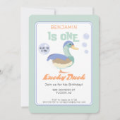 One Lucky Duck & Bubbles Eerste Verjaardag Pastel Kaart (Voorkant)