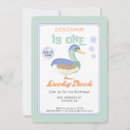 One Lucky Duck & Bubbles Eerste Verjaardag Pastel Kaart