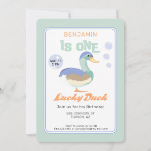 One Lucky Duck &  Bubbles Eerste Verjaardag Pastel Kaart