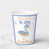 One Lucky Duck & Bubbles Eerste Verjaardag Pastel Papieren Bekers (Achterkant)