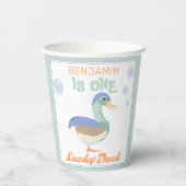 One Lucky Duck & Bubbles Eerste Verjaardag Pastel Papieren Bekers (Achterkant)