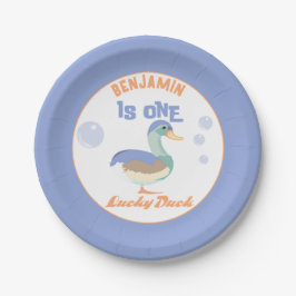 One Lucky Duck & Bubbles Eerste Verjaardag Pastel Papieren Bordje