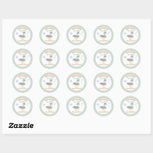 One Lucky Duck & Bubbles Eerste Verjaardag Pastel Ronde Sticker (Vel)