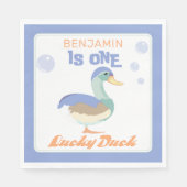 One Lucky Duck & Bubbles Eerste Verjaardag Pastel Servet (Voorkant)