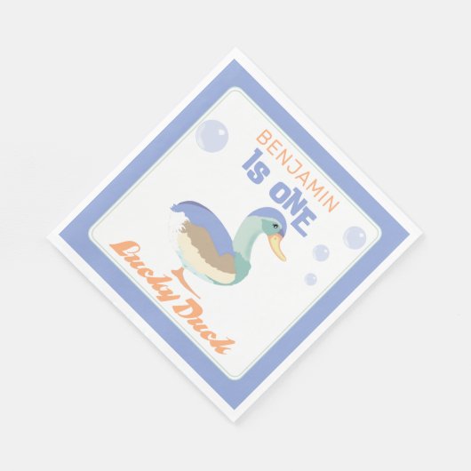 One Lucky Duck & Bubbles Eerste Verjaardag Pastel Servet (Hoek)