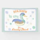 One Lucky Duck & Bubbles Eerste Verjaardag Pastel Spandoek (Horizontaal)