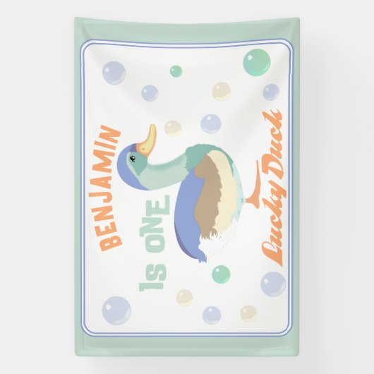 One Lucky Duck & Bubbles Eerste Verjaardag Pastel Spandoek (Verticaal)