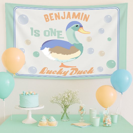 One Lucky Duck & Bubbles Eerste Verjaardag Pastel Spandoek