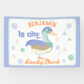 One Lucky Duck & Bubbles Eerste Verjaardag Pastel Spandoek (Horizontaal)