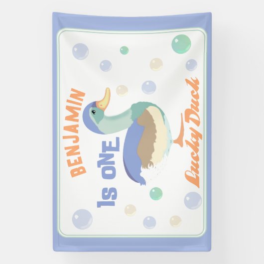 One Lucky Duck & Bubbles Eerste Verjaardag Pastel Spandoek (Verticaal)