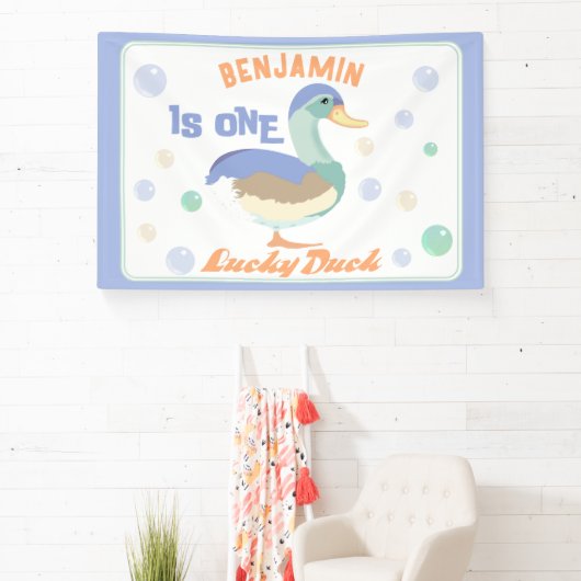 One Lucky Duck & Bubbles Eerste Verjaardag Pastel Spandoek (Insitu)