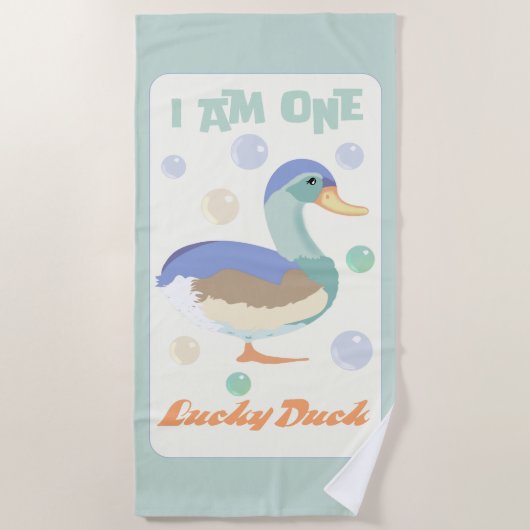 One Lucky Duck & Bubbles Green Pastel Strandlaken (Voorkant)