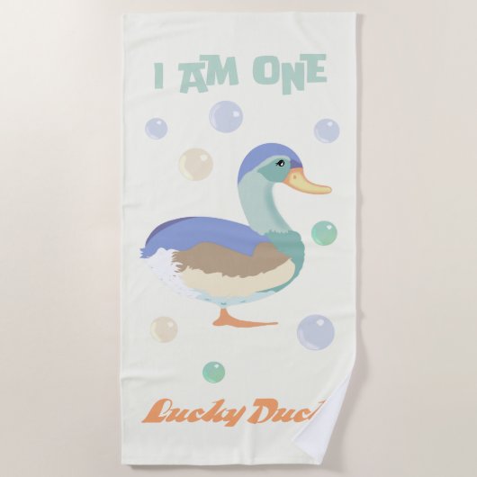 One Lucky Duck &  Bubbles  zoete geel Strandlaken (Voorkant)