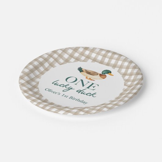 One Lucky Duck eerste verjaardag Papieren Bordje (Gekanteld)