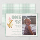 ONE Lucky Duck Eerste Verjaardag Uitnodiging (Voorkant / Achterkant)