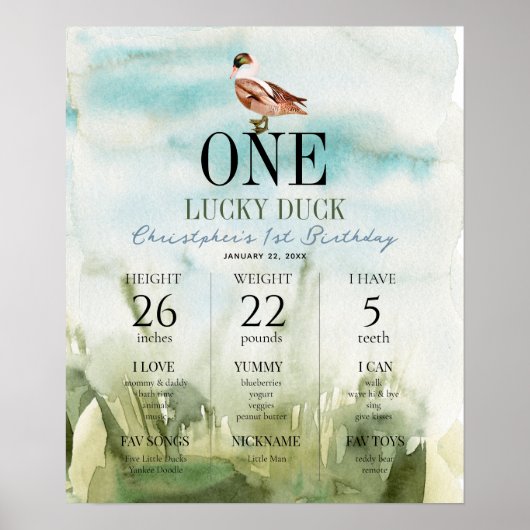 One Lucky Duck Field 1st Birthday Milestone Poster (Voorkant)