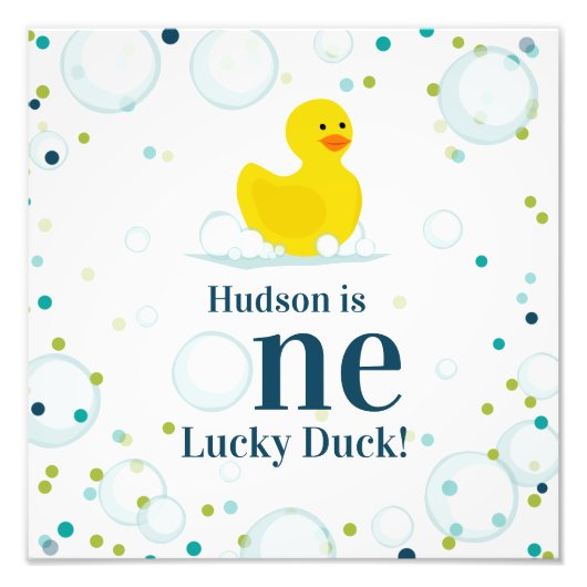 One Lucky Duck First Birthday Blauw Foto Afdruk (Voorkant)