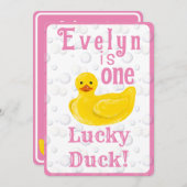 One Lucky Duck First Birthday Invitation Kaart (Voorkant / Achterkant)