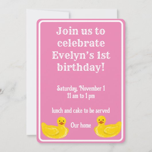 One Lucky Duck First Birthday Invitation Kaart (Achterkant)